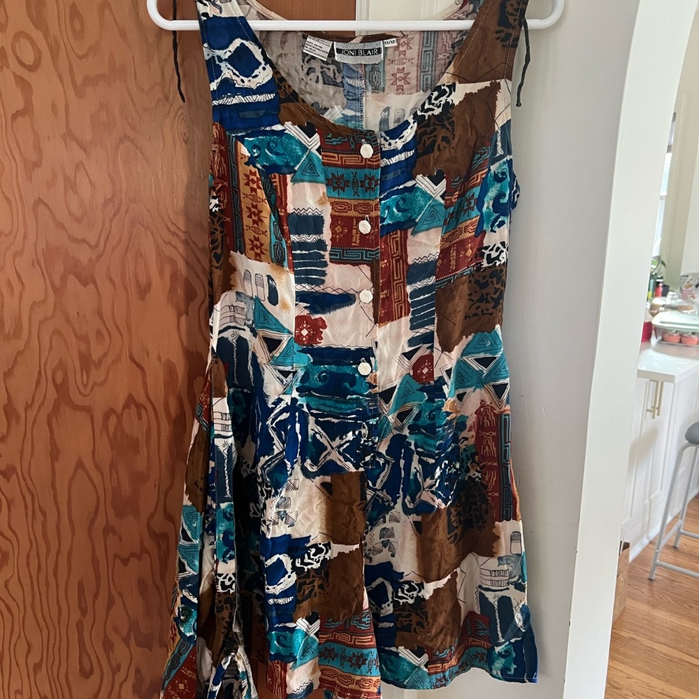 Colorful Patterned Sleeveless Jumpsuit with Skirt crossover